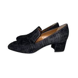 Aquatalia Jilianne Devoure Anthracite Black Textured Leather Block Heels 10